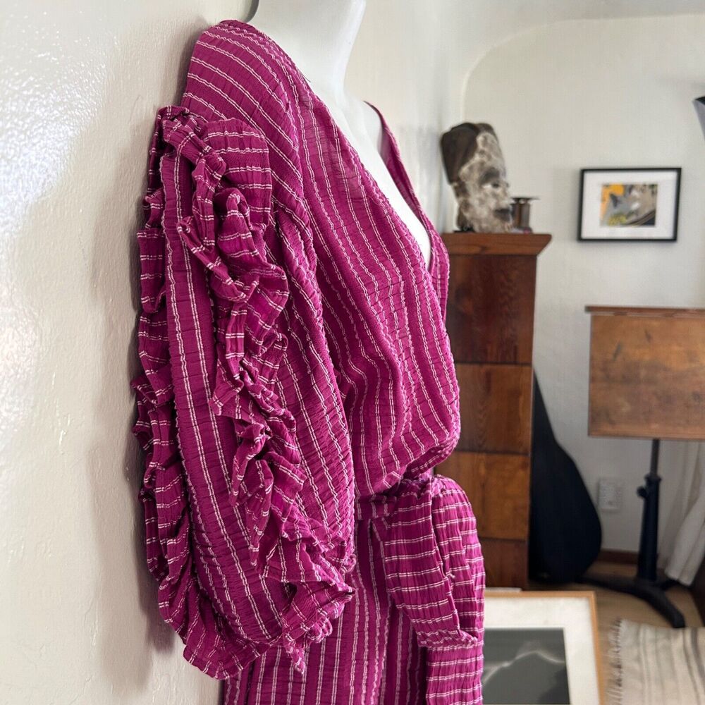 Happy x Nature Pink Ruffle Mini Dress Size Medium Kate Hudson - Picture 3 of 12